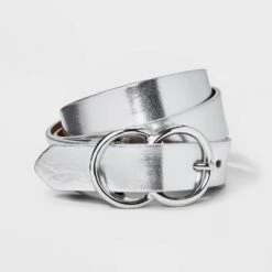 Women's Metallic Double Buckle Belt - A New Day™ Silver -A New Day GUEST 2ff51722 dbbe 463f 8c10 a768a6e67476