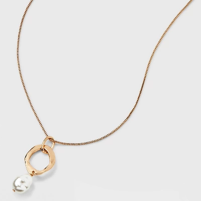 Hammered Ring And Pearl Drop Pendant Necklace - A New Day™ Gold 6 Hammered Ring And Pearl Drop Pendant Necklace - A New Day™ Gold - Image 4