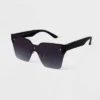 Women's Plastic Square Shield Sunglasses - A New Day™ Black