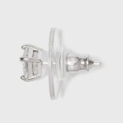 Cubic Zirconia And Sterling Silver Round And Square Stud Earring Set 3pc - A New Day™ Silver/Clear