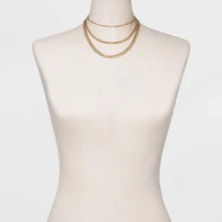 16" Layered Curb Chain Necklace - A New Day™ Gold