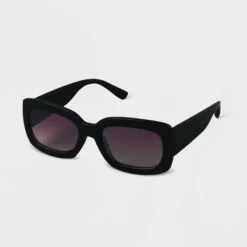 Women's Plastic Rectangle Sunglasses Black - A New Day™