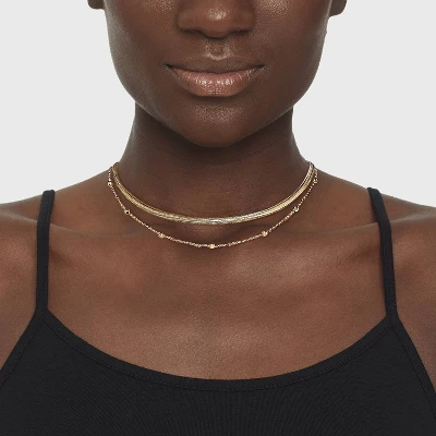 Herringbone And Ball Chain Necklace 2pc - A New Day™ Metallic Gold 3 Herringbone And Ball Chain Necklace 2pc - A New Day™ Metallic Gold