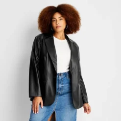 Women's Relaxed Fit Faux Leather Blazer - A New Day™ -A New Day GUEST b214c4ac ddfc 4e35 9b9c c5fbac5dccf6