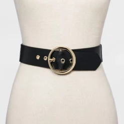 Women's Round Stretch Buckle Belt - A New Day™ Black