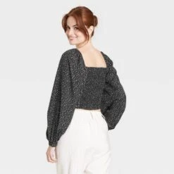 Women's Long Balloon Sleeve Slim Fit Ruched Front Top - A New Dayâ„¢